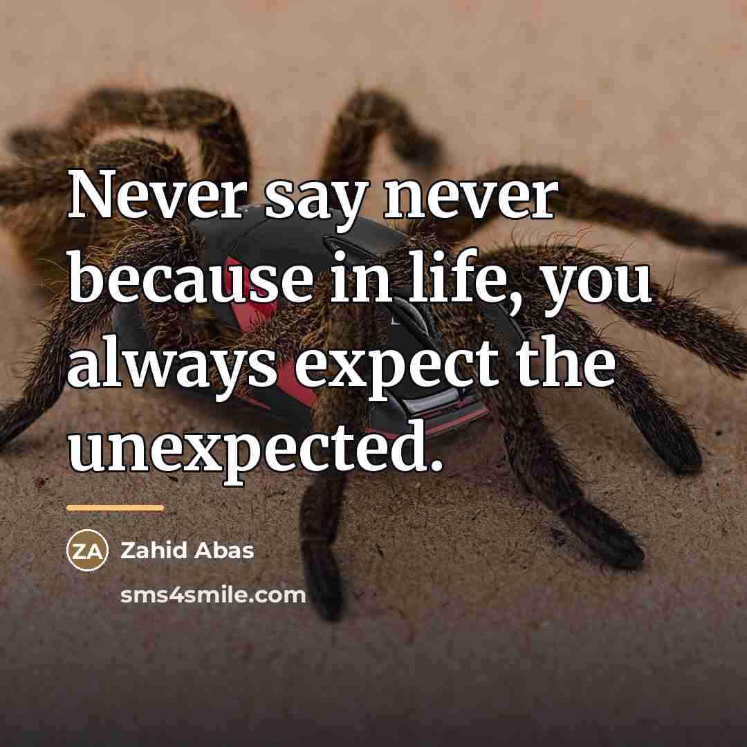 “Never say never because in life, you always expect the…” quote by Zahid Abas
