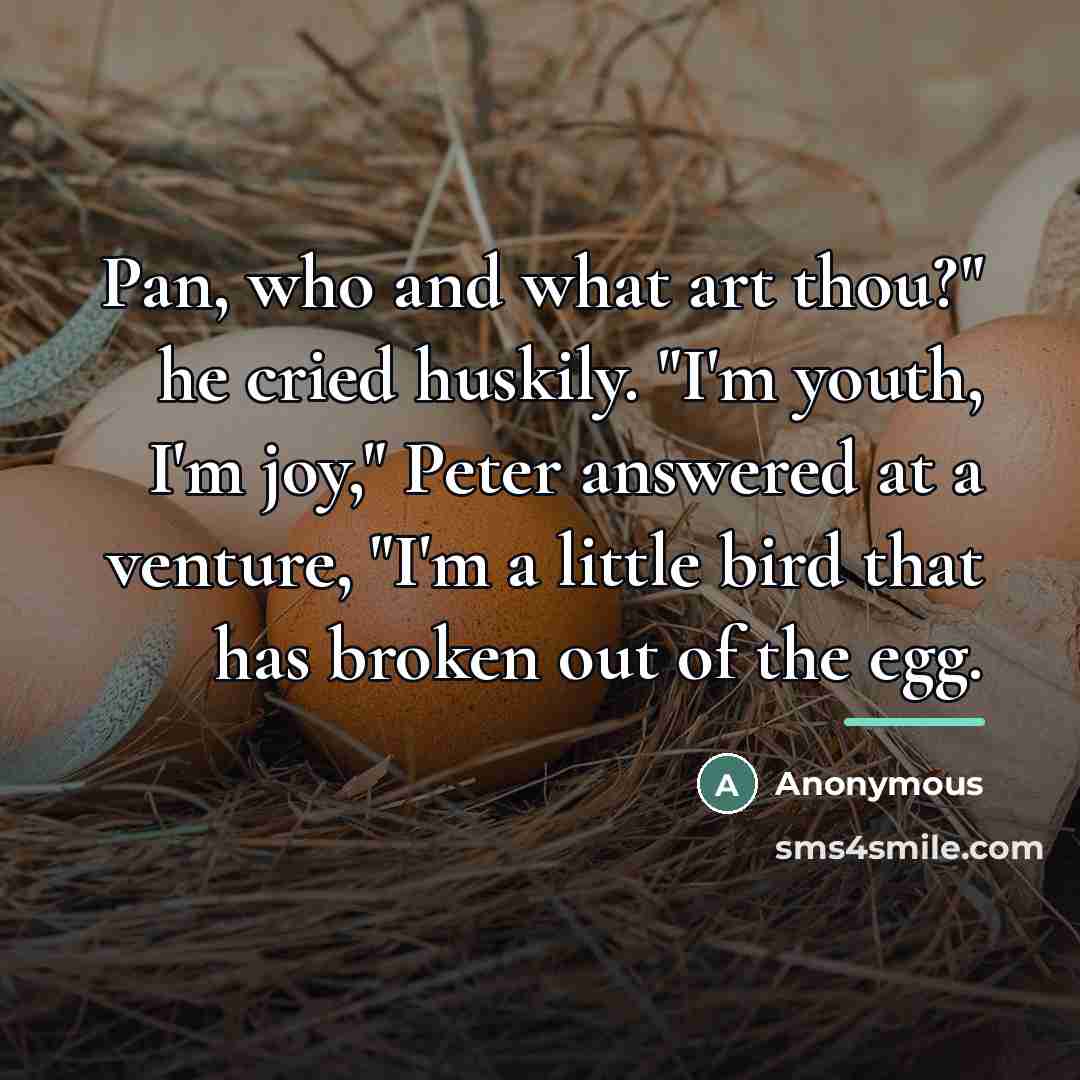 “Pan, who and what art thou?" he cried huskily. "I'm…” quote by Anonymous