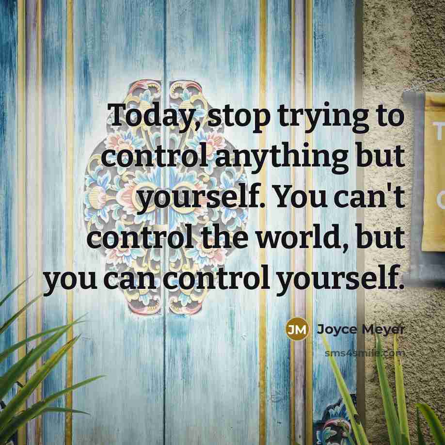 “Today, stop trying to control anything but yourself. You can't control the world, but you can control yourself.” quote by Joyce Meyer