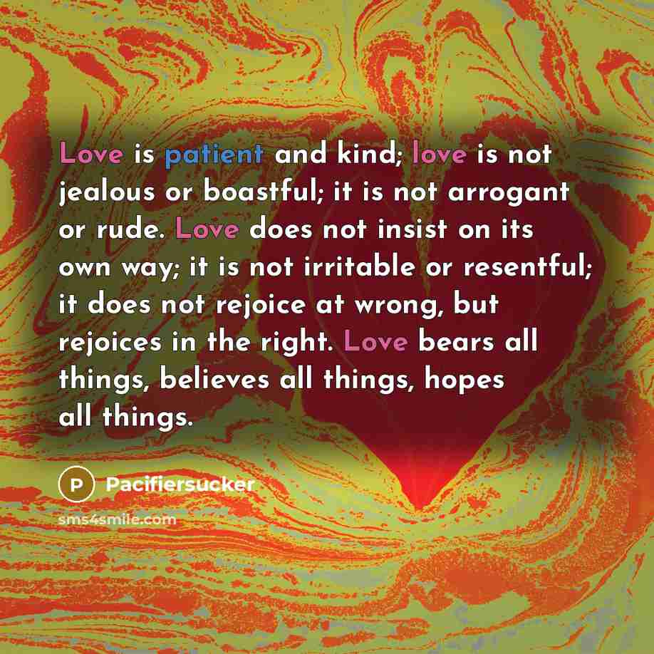 “Love is patient and kind; love is not jealous or…” quote by Pacifiersucker
