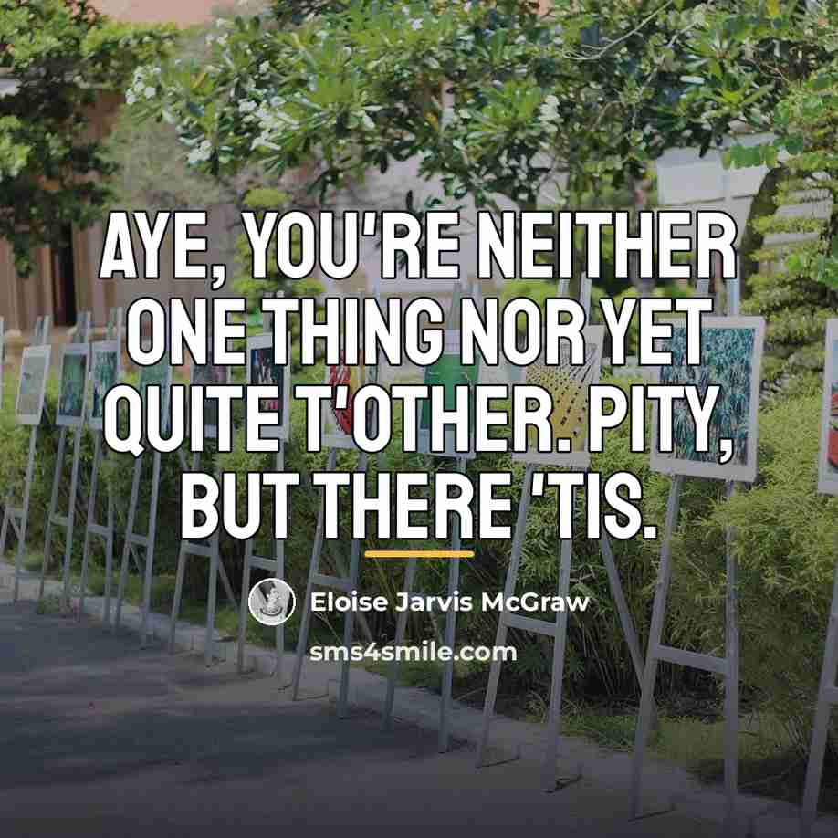 “Aye, you're neither one thing nor yet quite t'other. Pity,…” quote by Eloise Jarvis McGraw