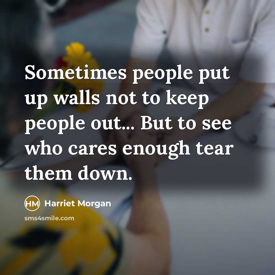 “Sometimes people put up walls not to keep people out...…” quote by Harriet Morgan