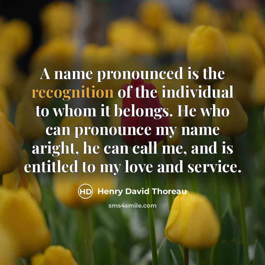 “A name pronounced is the recognition of the individual to…” quote by Henry David Thoreau