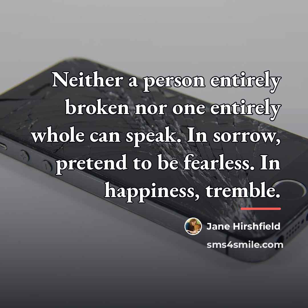 “Neither a person entirely broken nor one entirely whole can…” quote by Jane Hirshfield