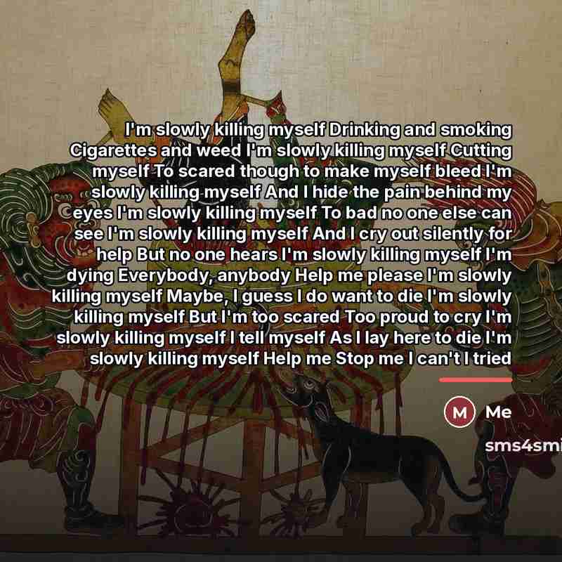 “I'm slowly killing myself Drinking and smoking Cigarettes and weed…” quote by Me