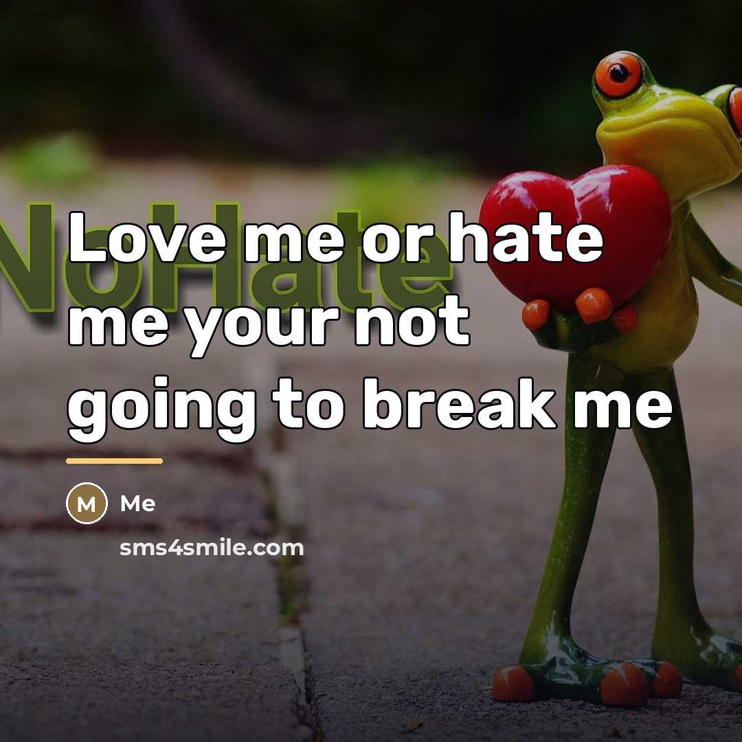 “Love me or hate me your not going to break…” quote by Me