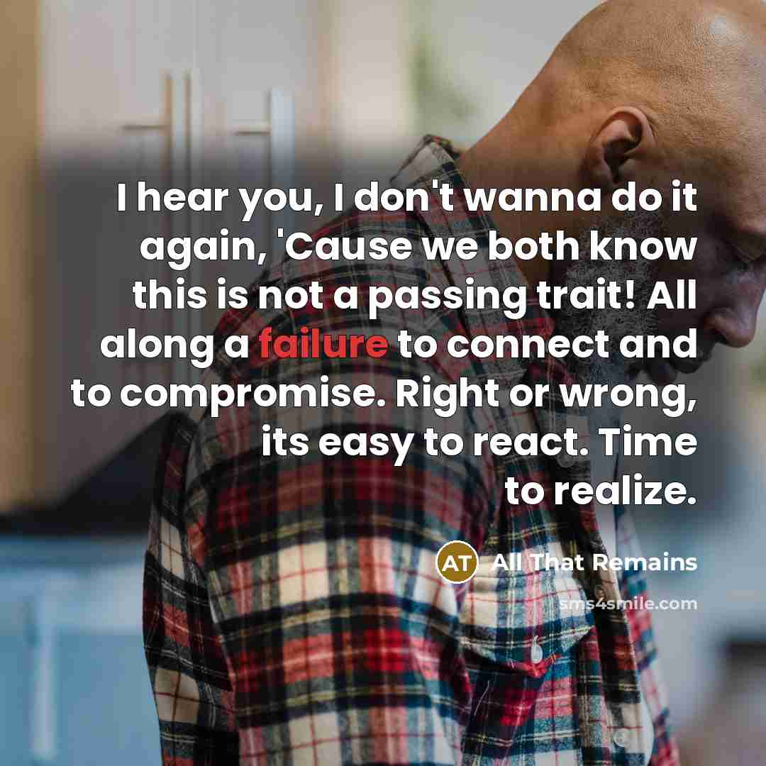 “I hear you, I don't wanna do it again, 'Cause…” quote by All That Remains