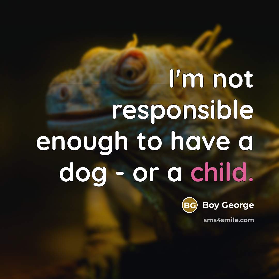 “I'm not responsible enough to have a dog - or a child.” quote by Boy George