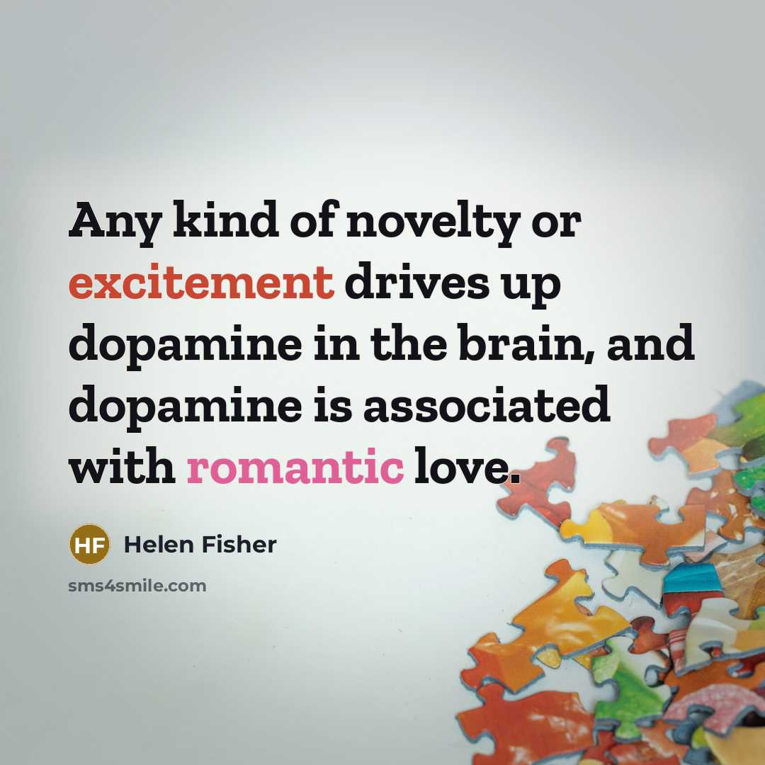 “Any kind of novelty or excitement drives up dopamine in…” quote by Helen Fisher
