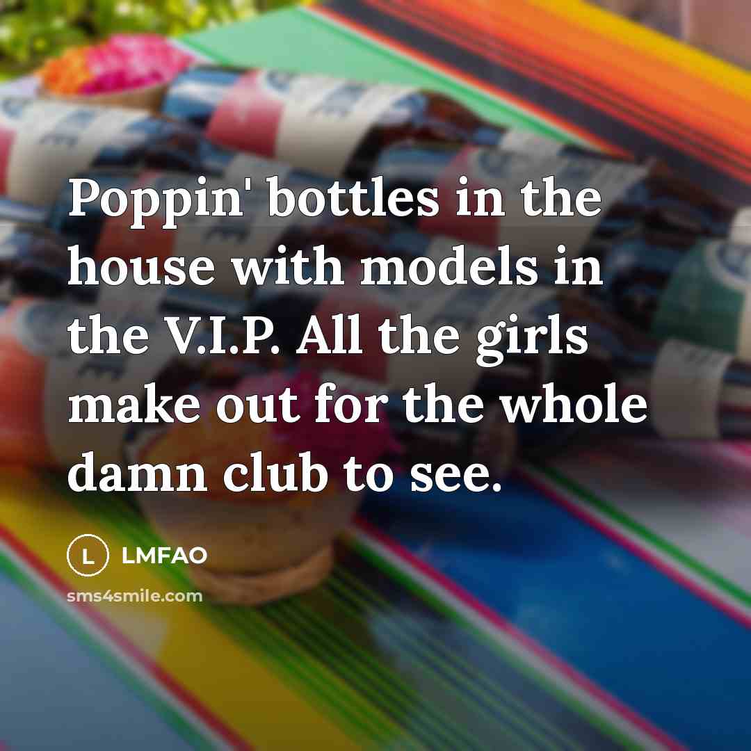 “Poppin' bottles in the house with models in the V.I.P. All the girls make out for the whole damn club to see.” quote by Lmfao