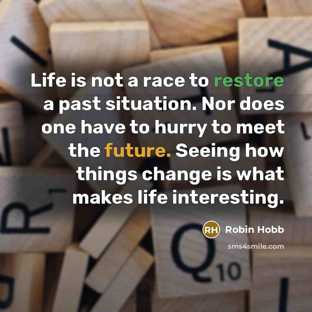 “Life is not a race to restore a past situation.…” quote by Robin Hobb