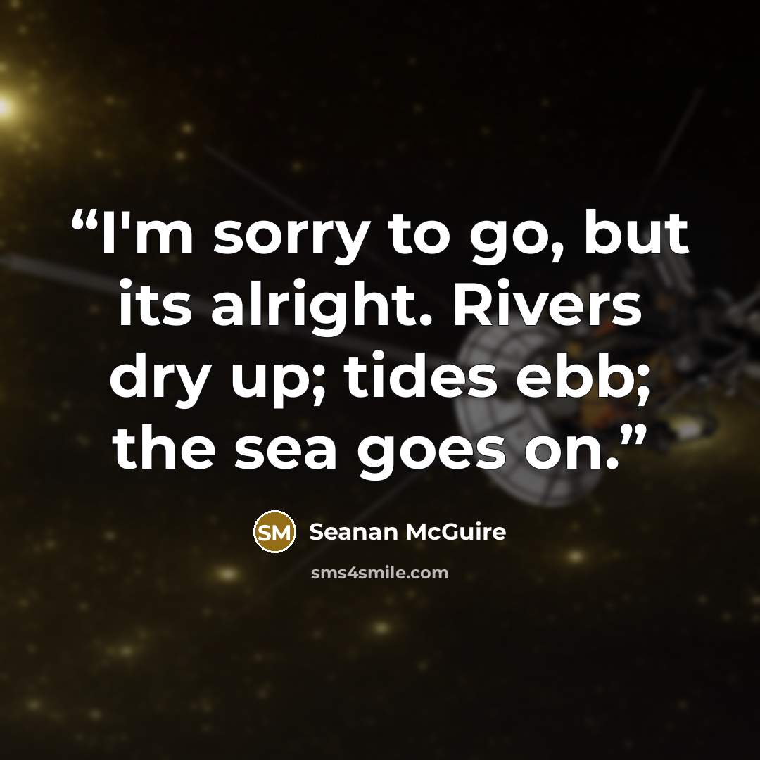 “I'm sorry to go, but its alright. Rivers dry up; tides ebb; the sea goes on.” quote by Seanan McGuire