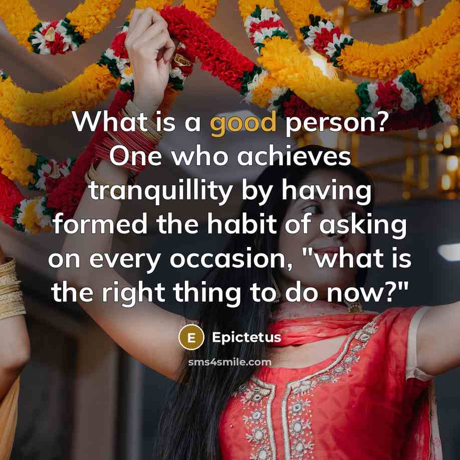 “What is a good person? One who achieves tranquillity by…” quote by Epictetus