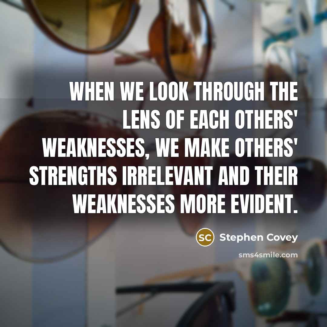 “When we look through the lens of each others' weaknesses,…” quote by Stephen Covey