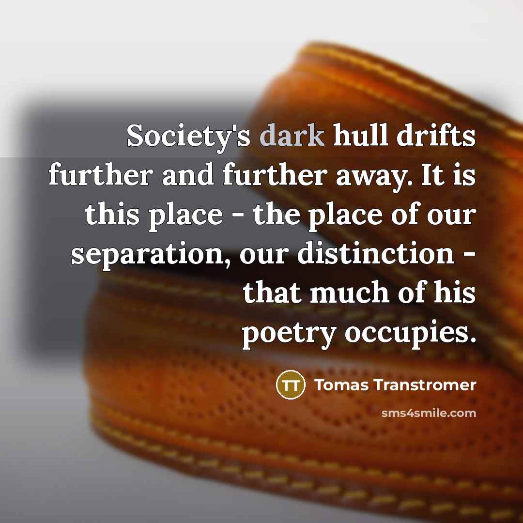 “Society's dark hull drifts further and further away. It is…” quote by Tomas Transtromer