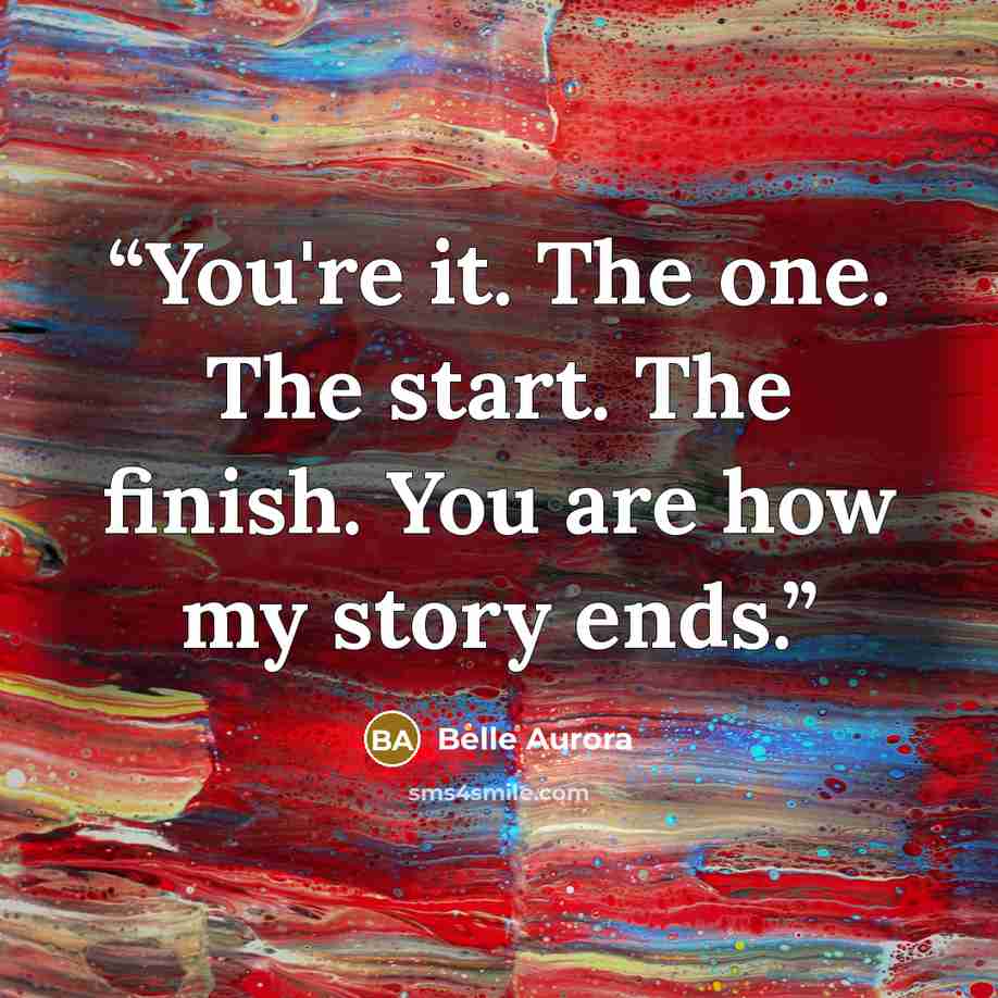 “You're it. The one. The start. The finish. You are how my story ends.” quote by Belle Aurora