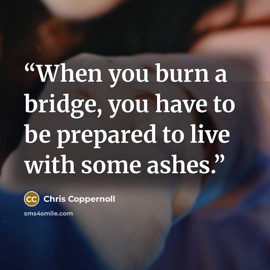 “When you burn a bridge, you have to be prepared to live with some ashes.” quote by Chris Coppernoll