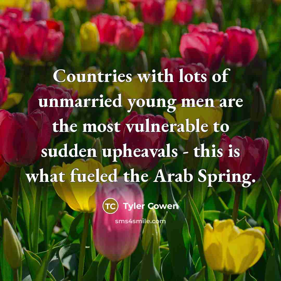 “Countries with lots of unmarried young men are the most…” quote by Tyler Cowen