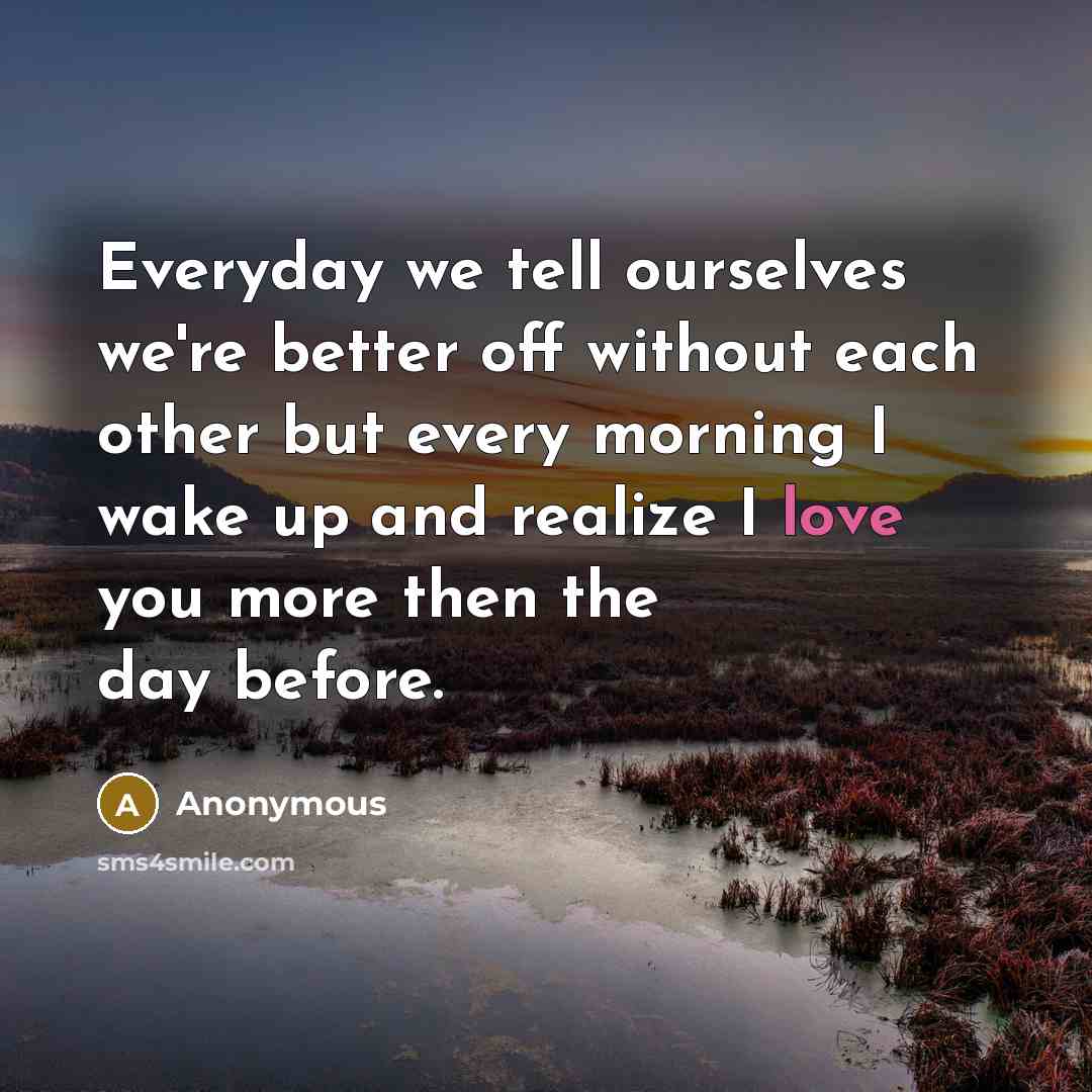 “Everyday we tell ourselves we're better off without each other…” quote by Anonymous