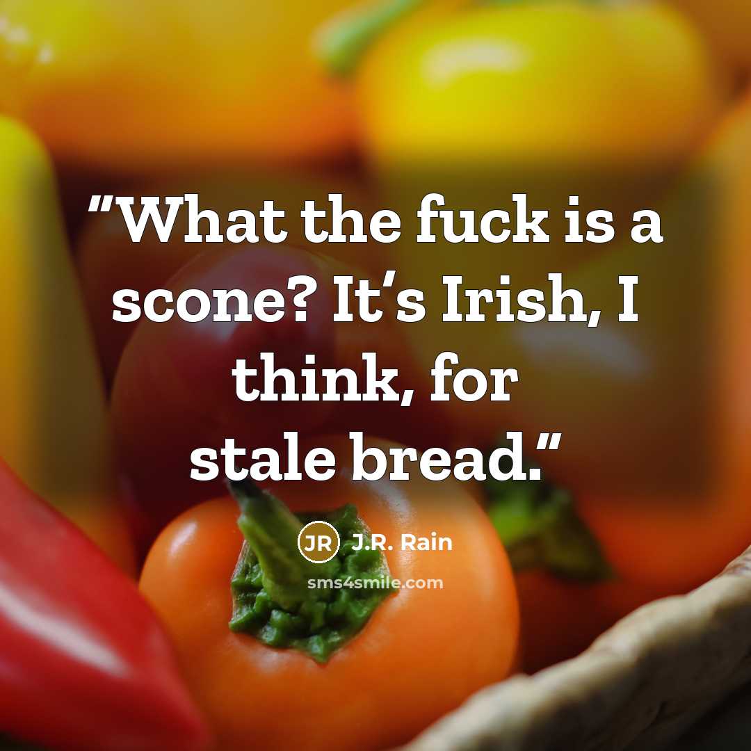 “What the fuck is a scone? It’s Irish, I think, for stale bread.” quote by J.R. Rain