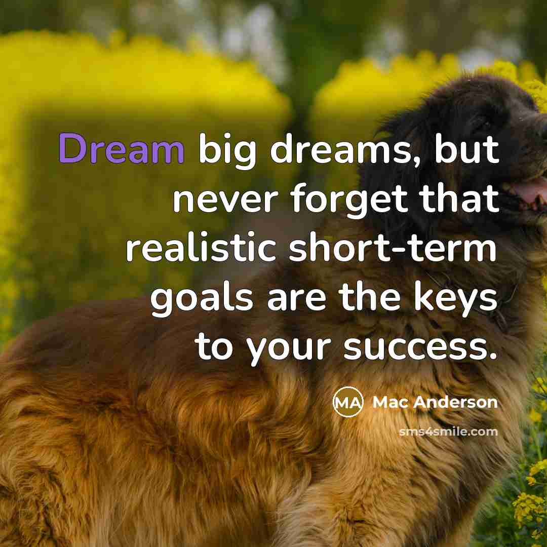 “Dream big dreams, but never forget that realistic short-term goals…” quote by Mac Anderson