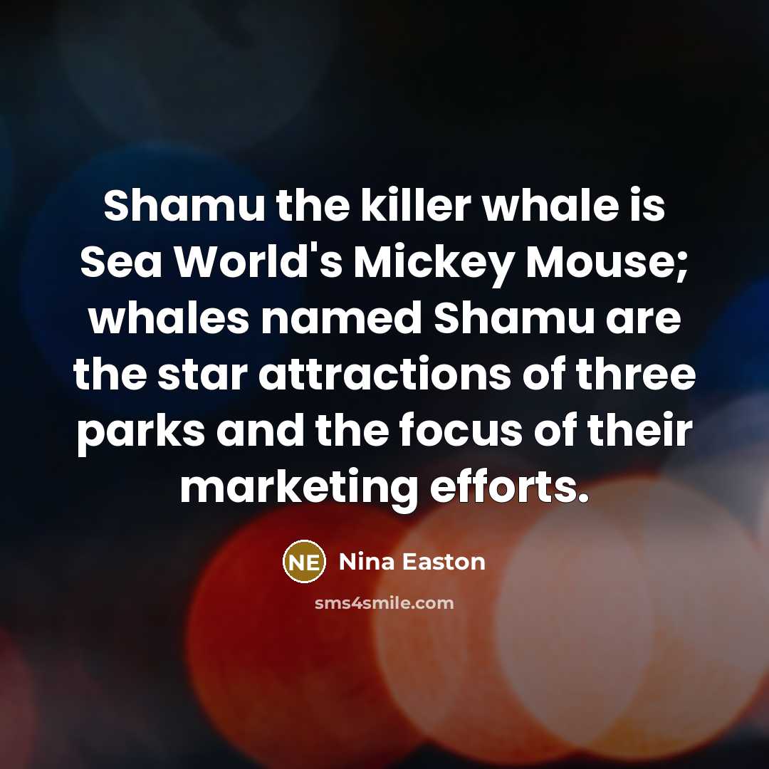 “Shamu the killer whale is Sea World's Mickey Mouse; whales…” quote by Nina Easton