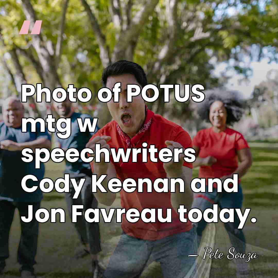 Photo of POTUS mtg w speechwriters Cody Keenan and Jon Favreau today. - Pete Souza