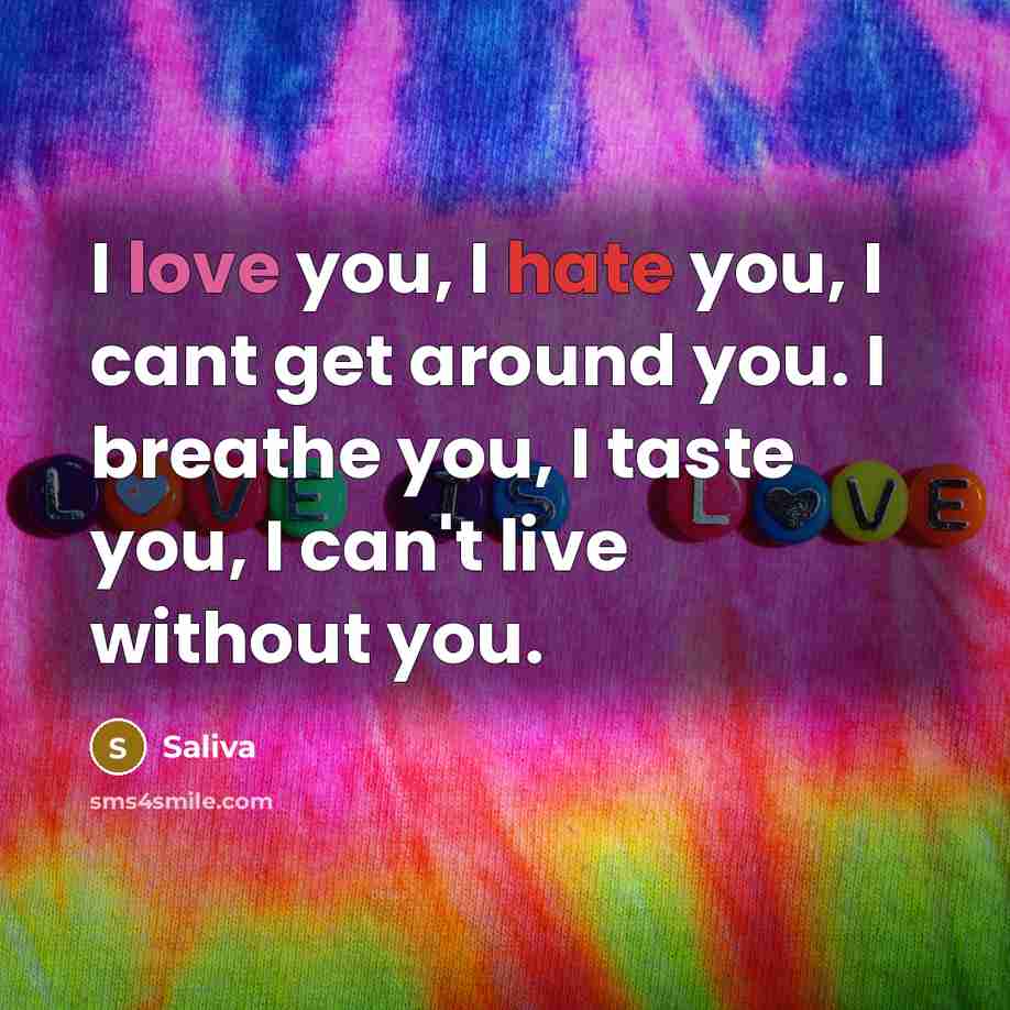 “I love you, I hate you, I cant get around…” quote by Saliva
