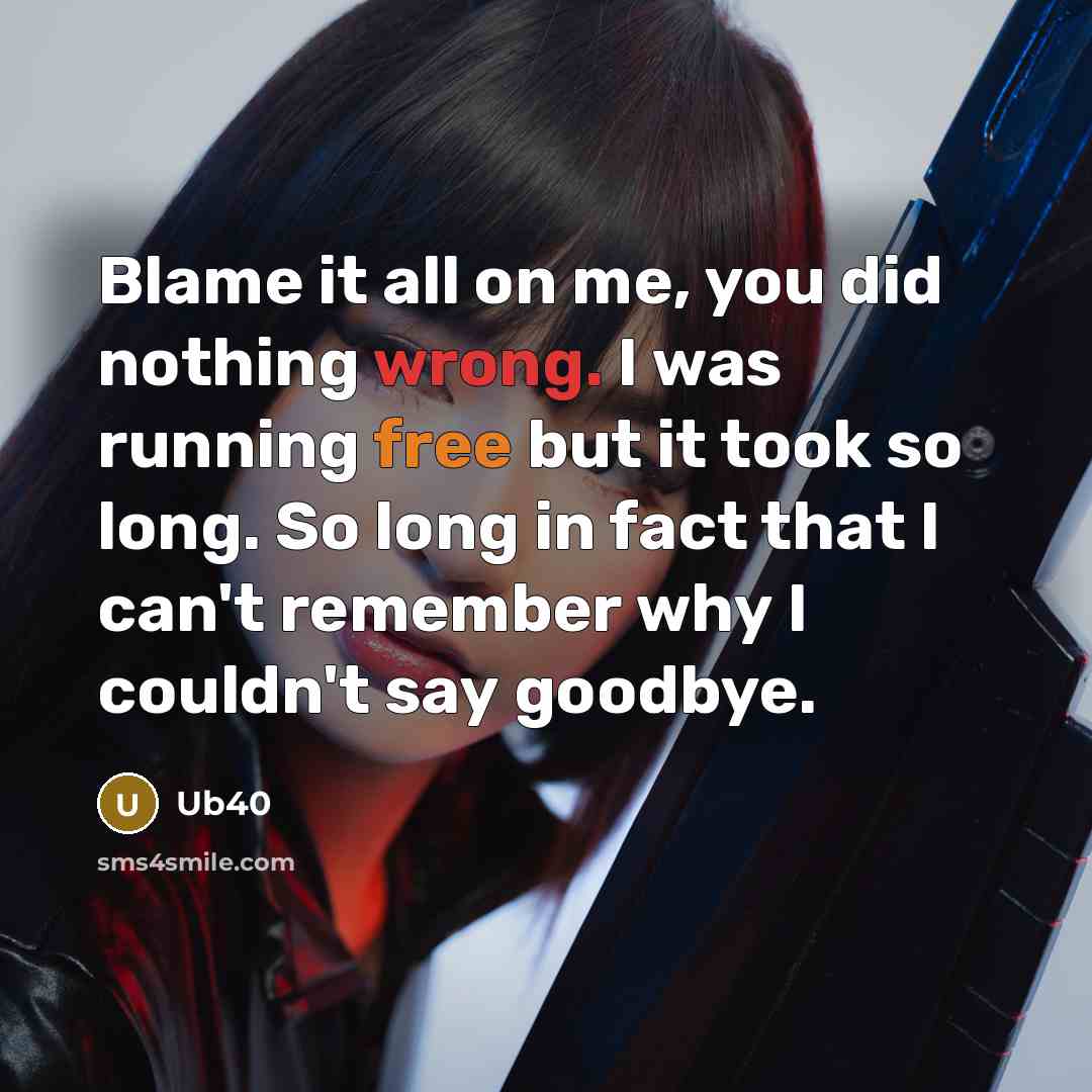 “Blame it all on me, you did nothing wrong. I was running free but it took so long. So long in fact that I can't remember why I couldn't say goodbye.” quote by Ub40