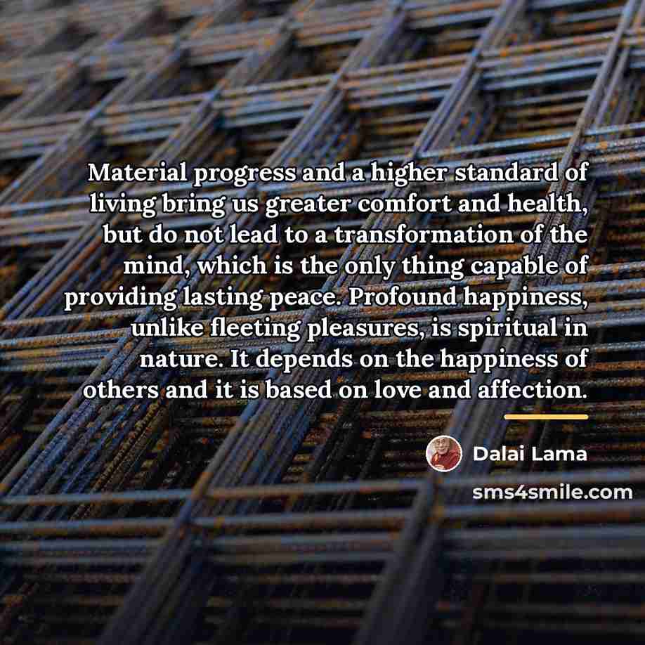 “Material progress and a higher standard of living bring us…” quote by Dalai Lama