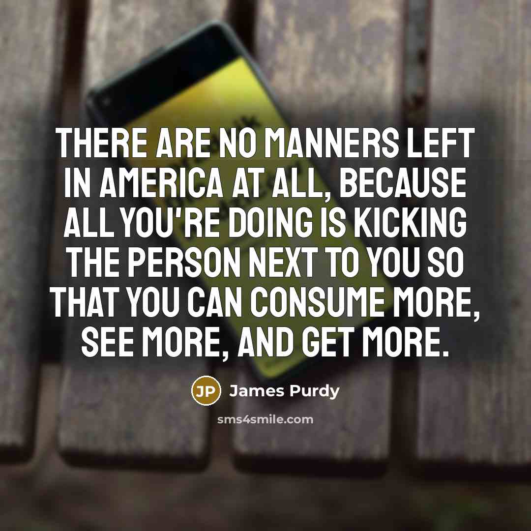 “There are no manners left in America at all, because…” quote by James Purdy