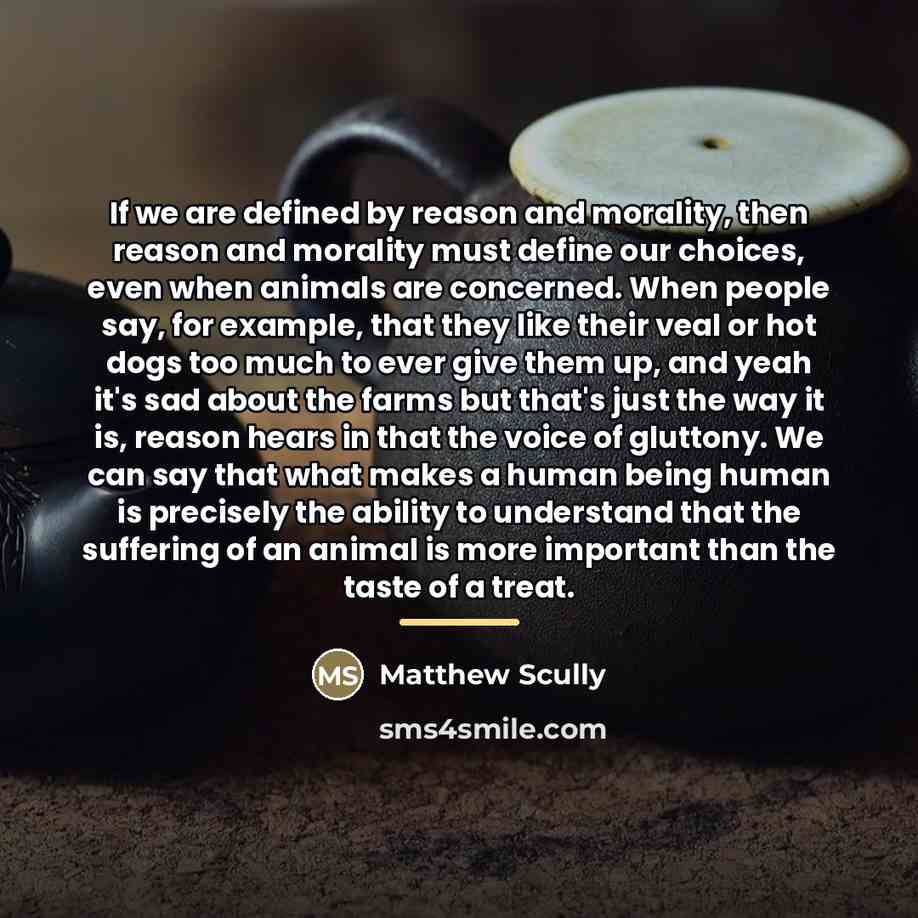 “If we are defined by reason and morality, then reason…” quote by Matthew Scully
