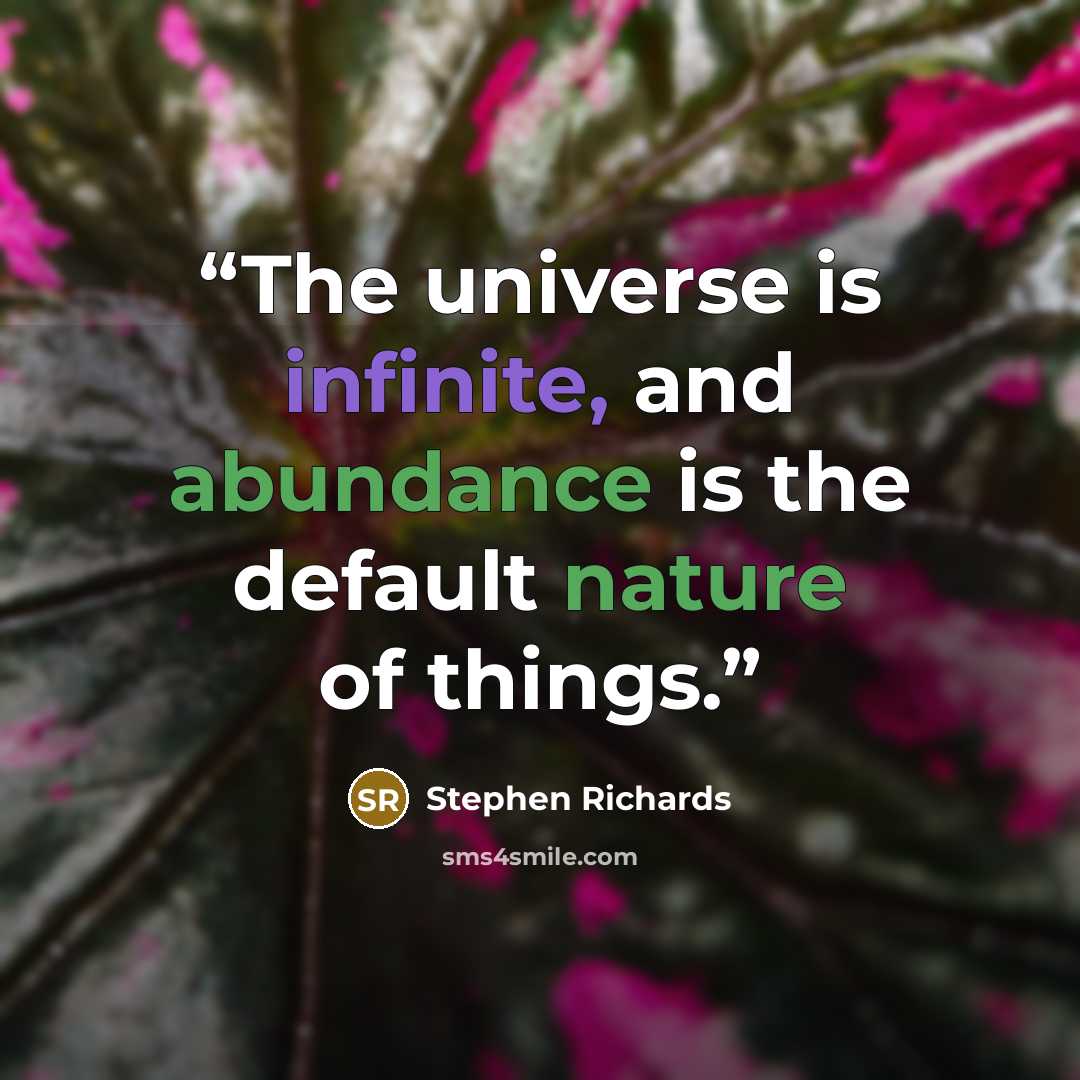 “The universe is infinite, and abundance is the default nature of things.” quote by Stephen Richards