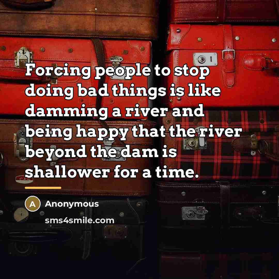 “Forcing people to stop doing bad things is like damming…” quote by Anonymous
