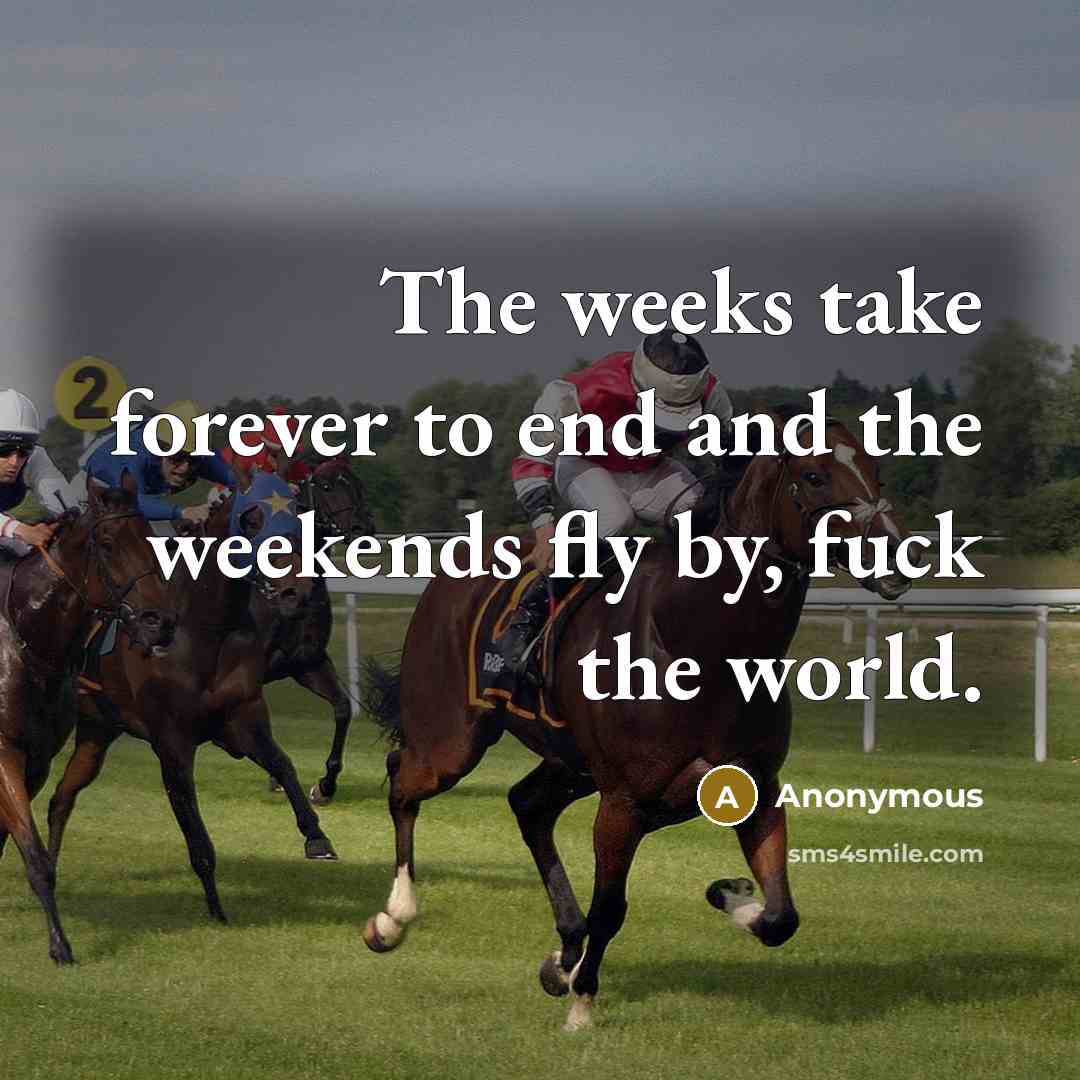 “The weeks take forever to end and the weekends fly by, fuck the world.” quote by Anonymous