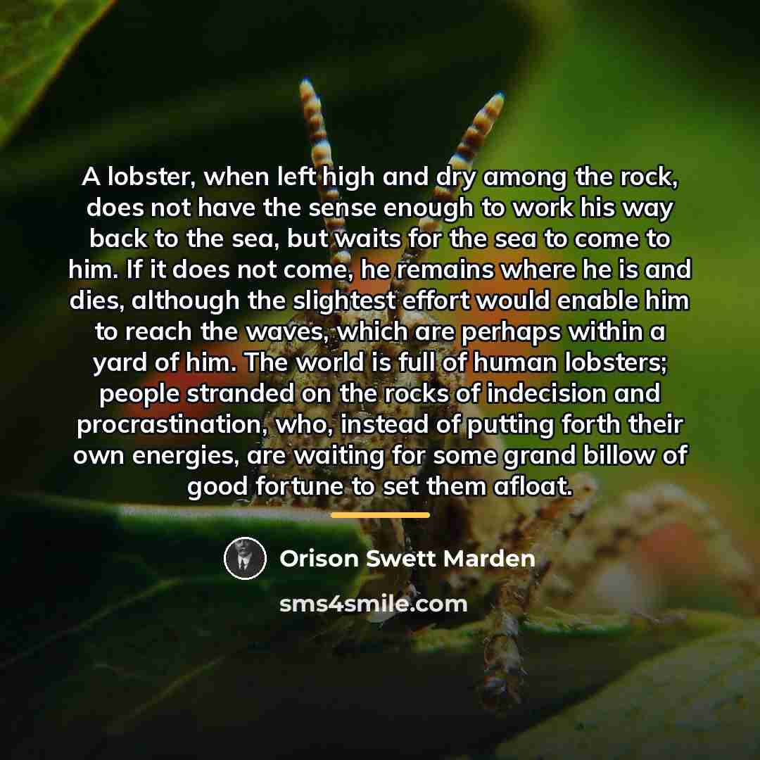 “A lobster, when left high and dry among the rock,…” quote by Orison Swett Marden