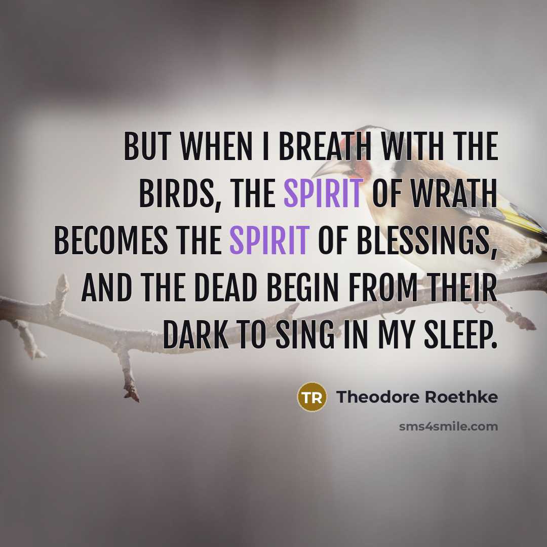“But when I breath with the birds, The spirit of…” quote by Theodore Roethke