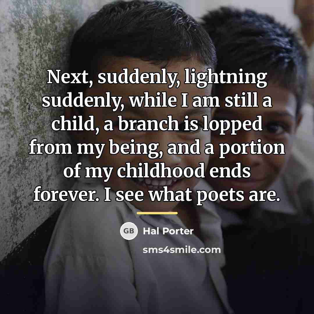 “Next, suddenly, lightning suddenly, while I am still a child,…” quote by Hal Porter