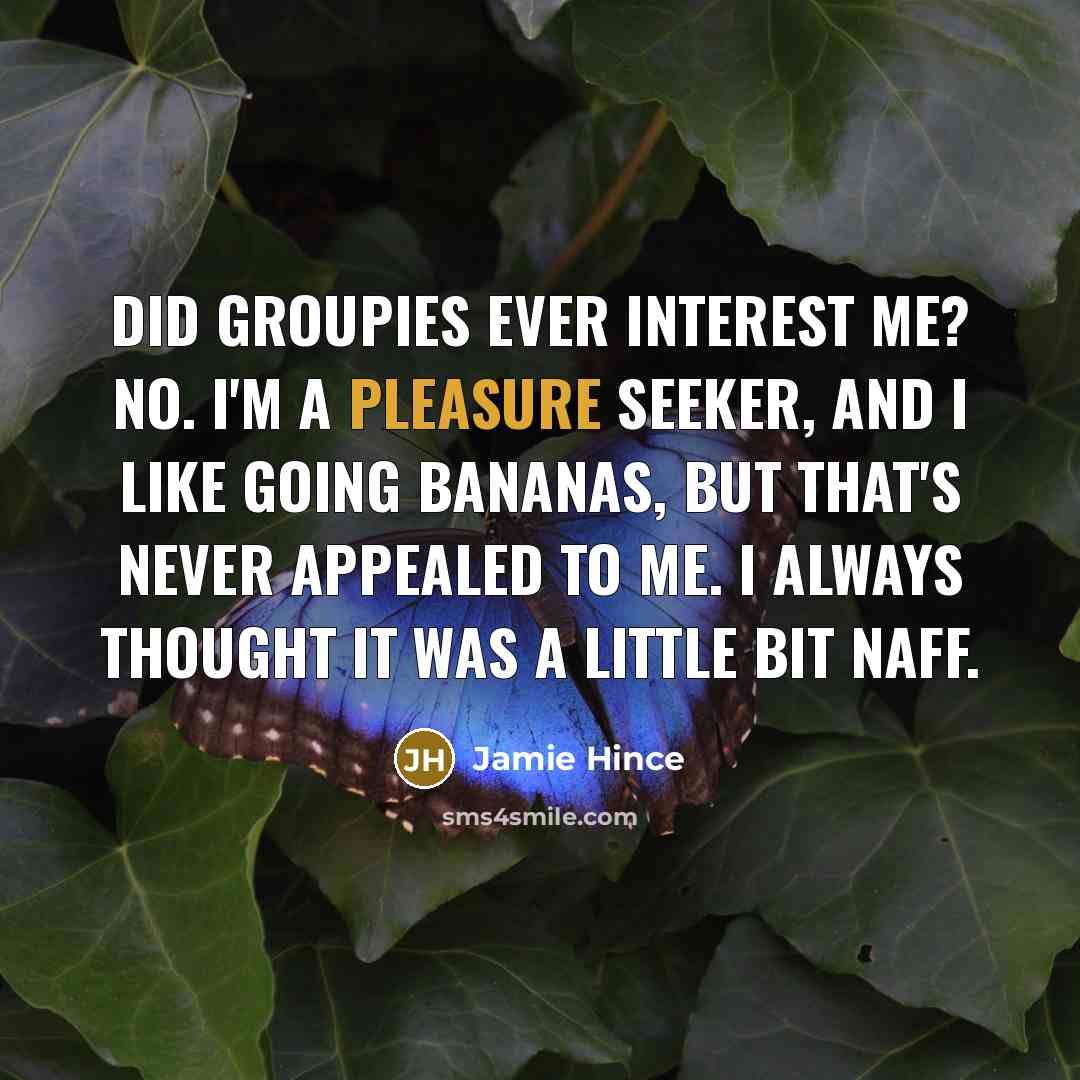 “Did groupies ever interest me? No. I'm a pleasure seeker,…” quote by Jamie Hince
