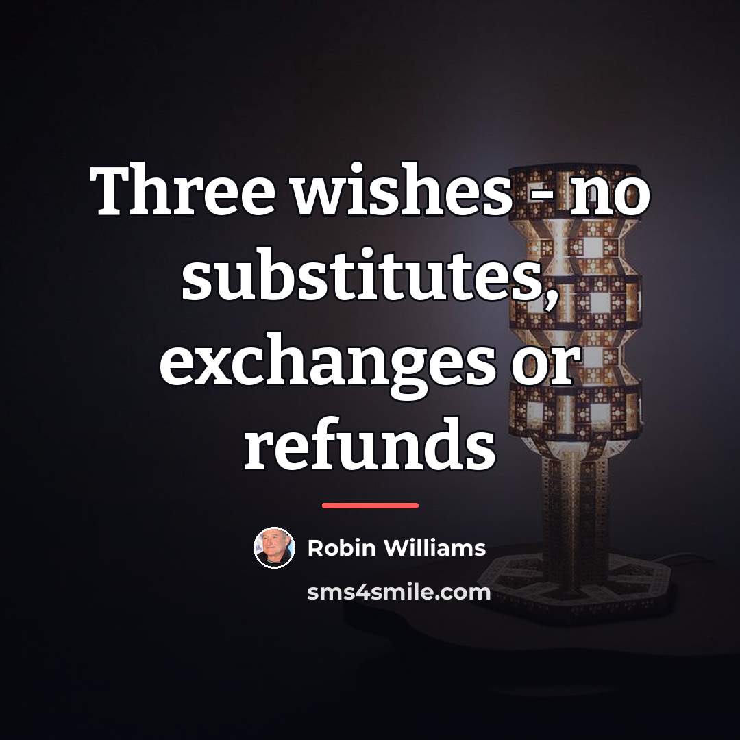 “Three wishes - no substitutes, exchanges or refunds…” quote by Robin Williams
