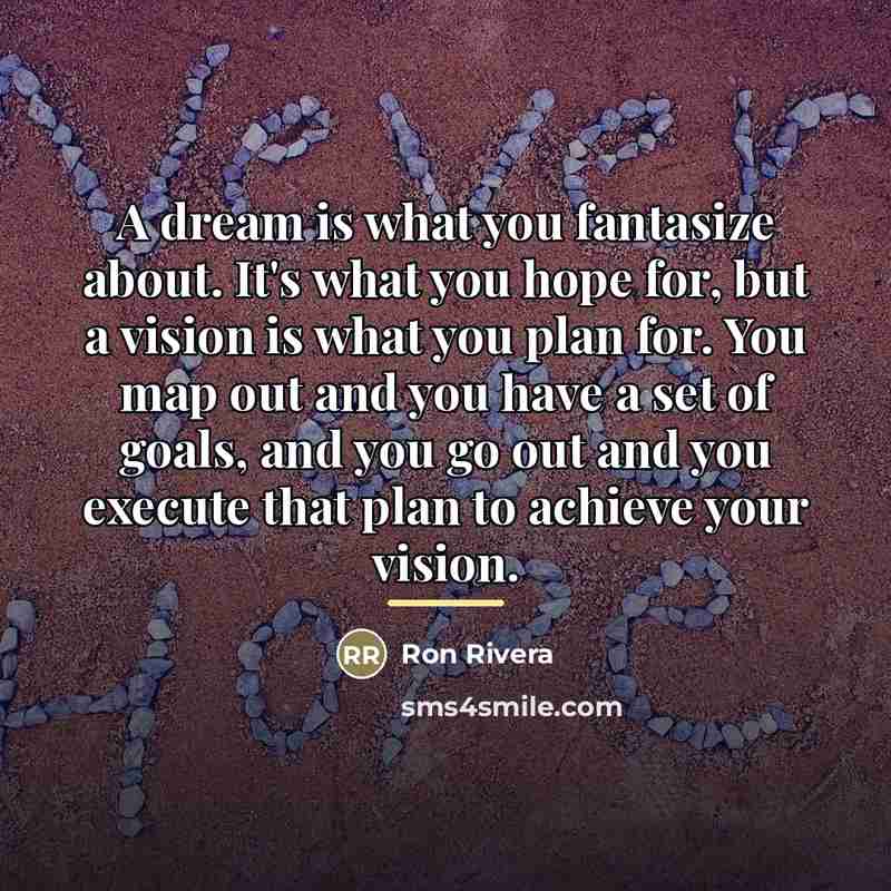 “A dream is what you fantasize about. It's what you…” quote by Ron Rivera