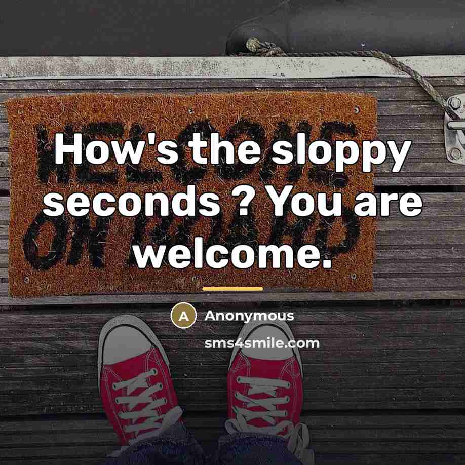 “How's the sloppy seconds ? You are welcome.…” quote by Anonymous