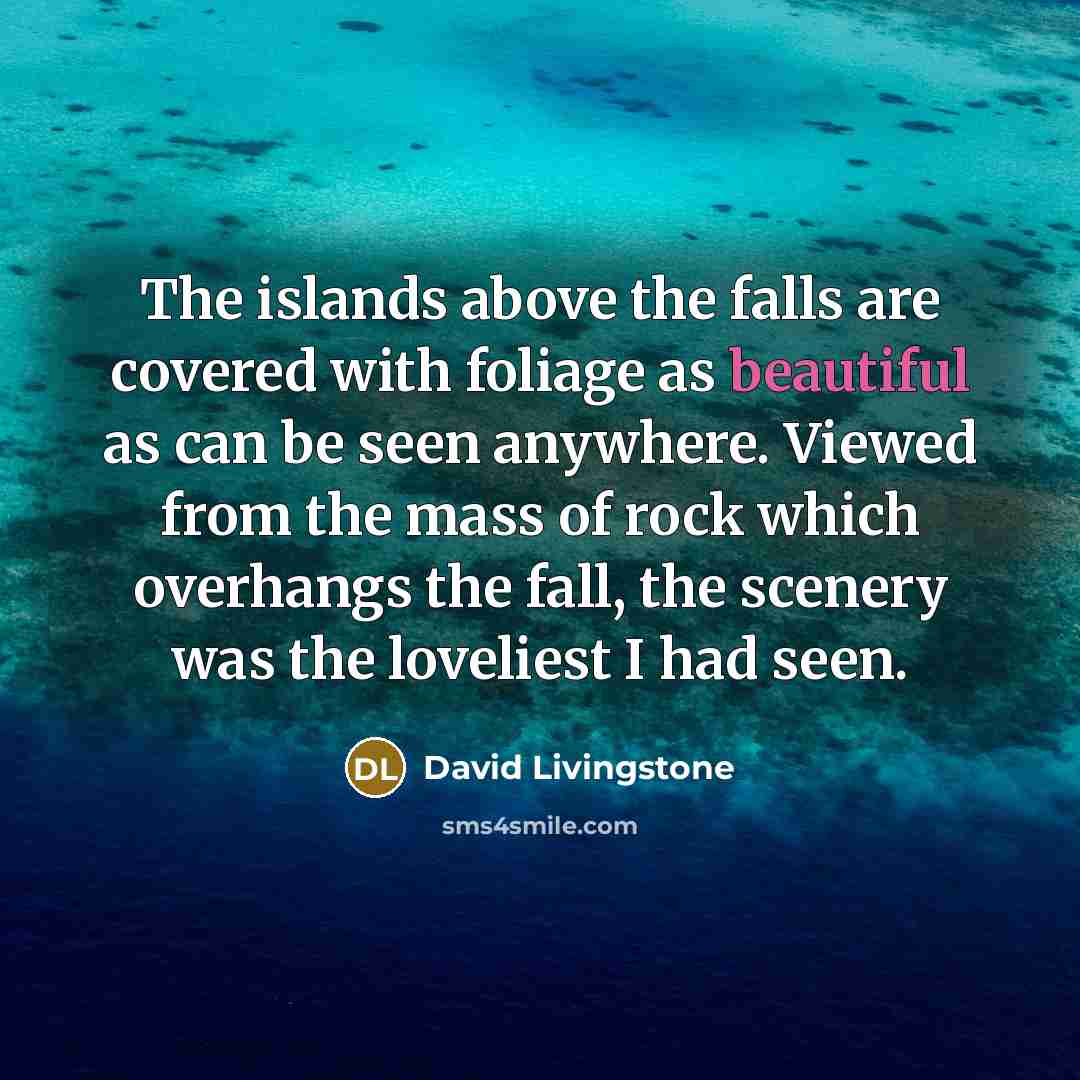 “The islands above the falls are covered with foliage as…” quote by David Livingstone