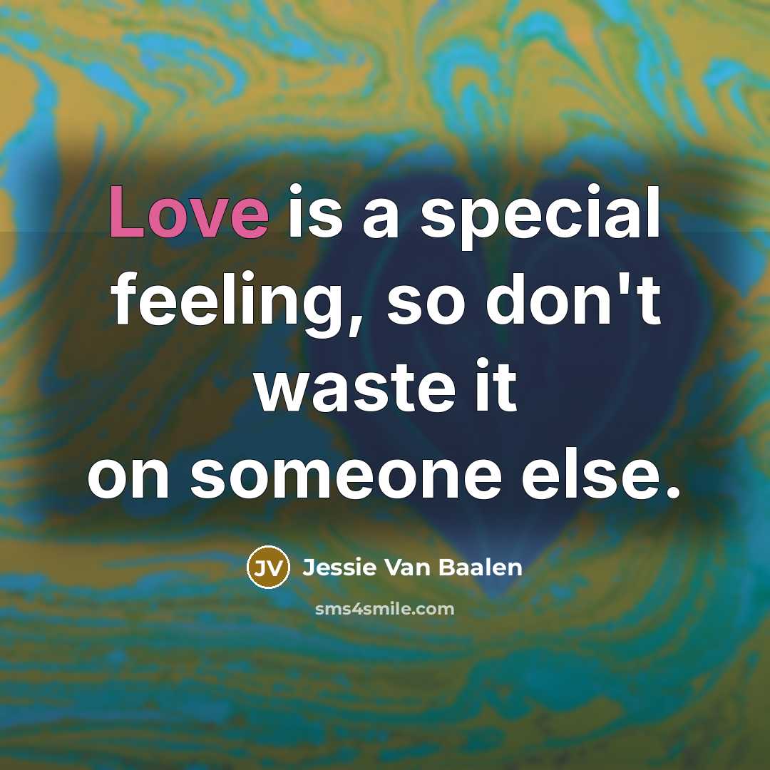 “Love is a special feeling, so don't waste it on…” quote by Jessie Van Baalen