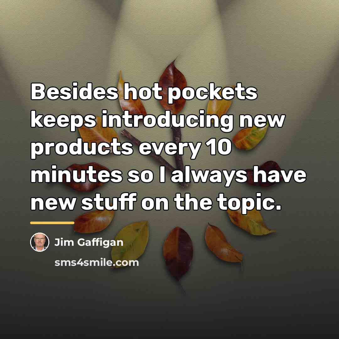 “Besides hot pockets keeps introducing new products every 10 minutes…” quote by Jim Gaffigan