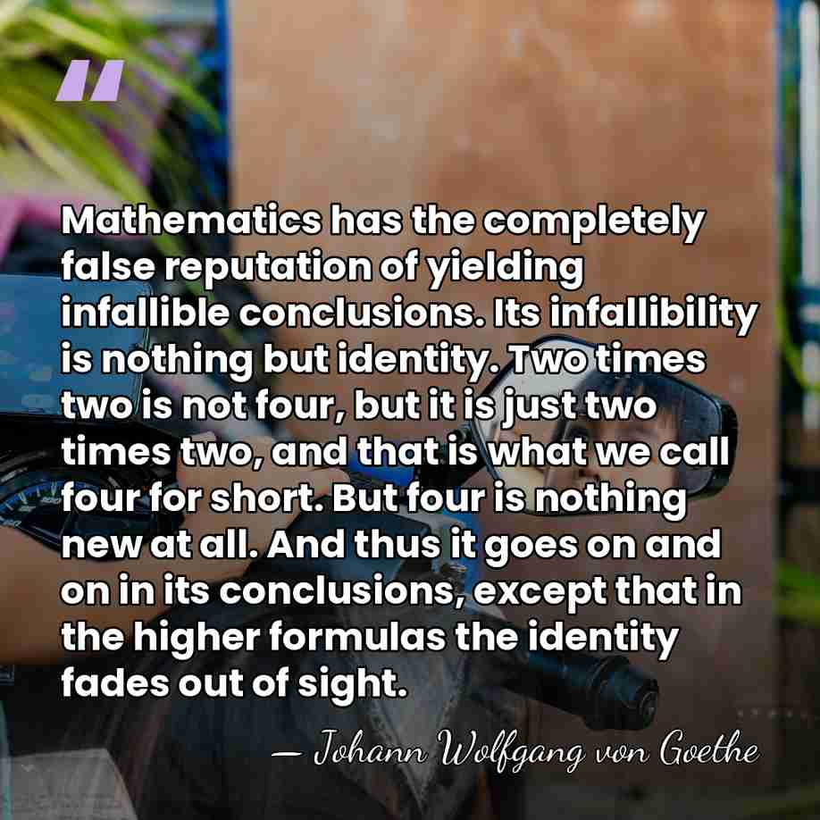 Mathematics has the completely false reputation of yielding infallible conclusions. Its infallibility&hellip; - Johann Wolfgang von Goethe