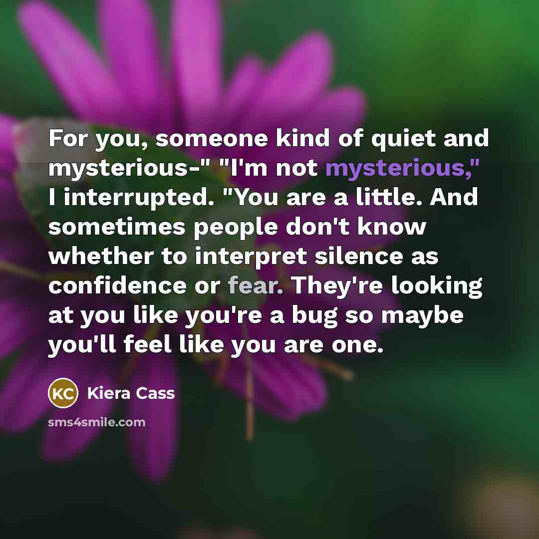 “For you, someone kind of quiet and mysterious-" "I'm not…” quote by Kiera Cass