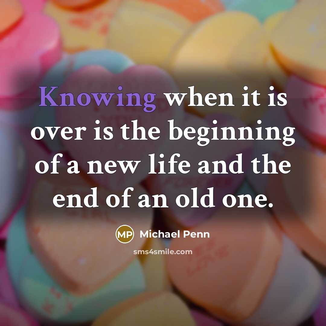 “Knowing when it is over is the beginning of a new life and the end of an old one.” quote by Michael Penn