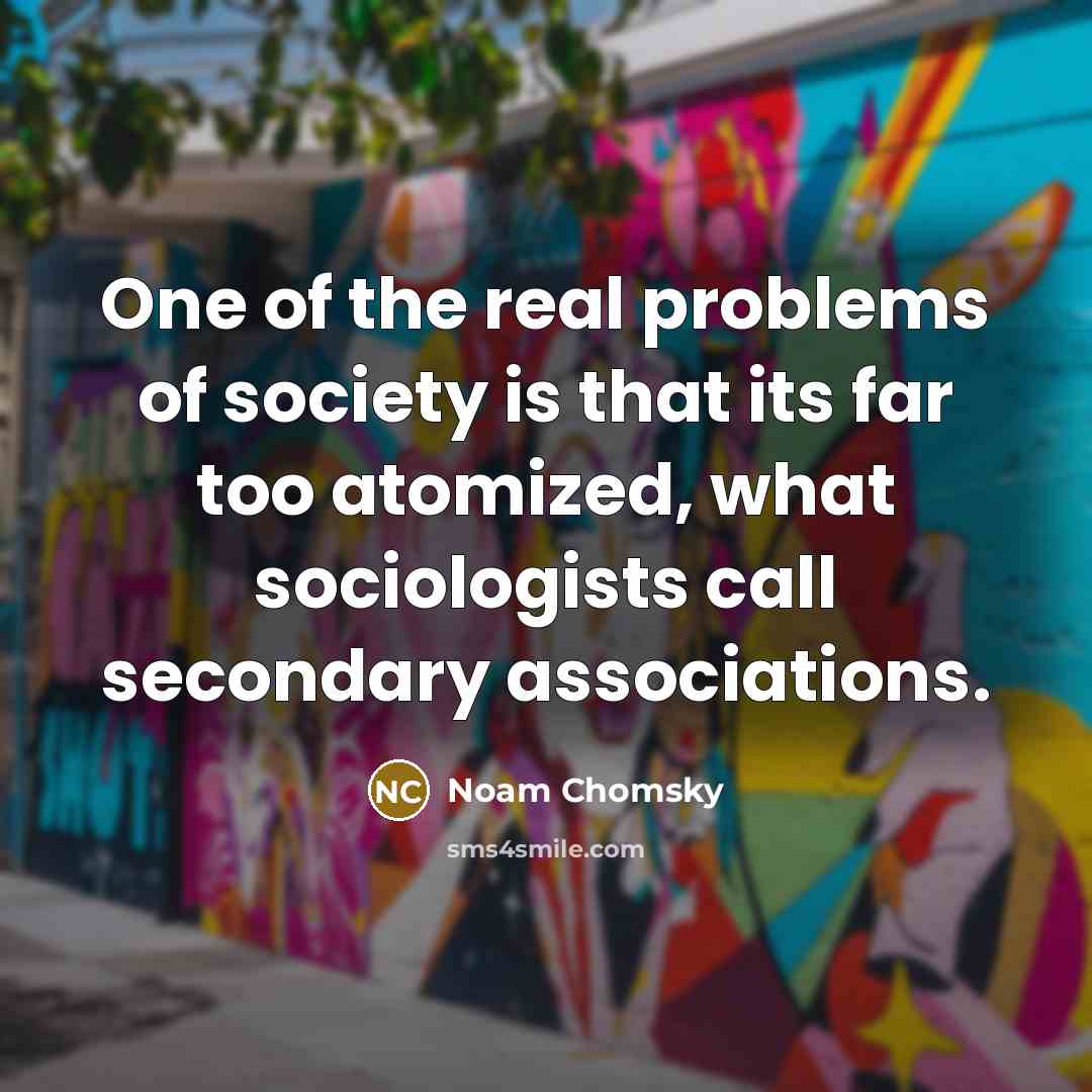 “One of the real problems of society is that its…” quote by Noam Chomsky