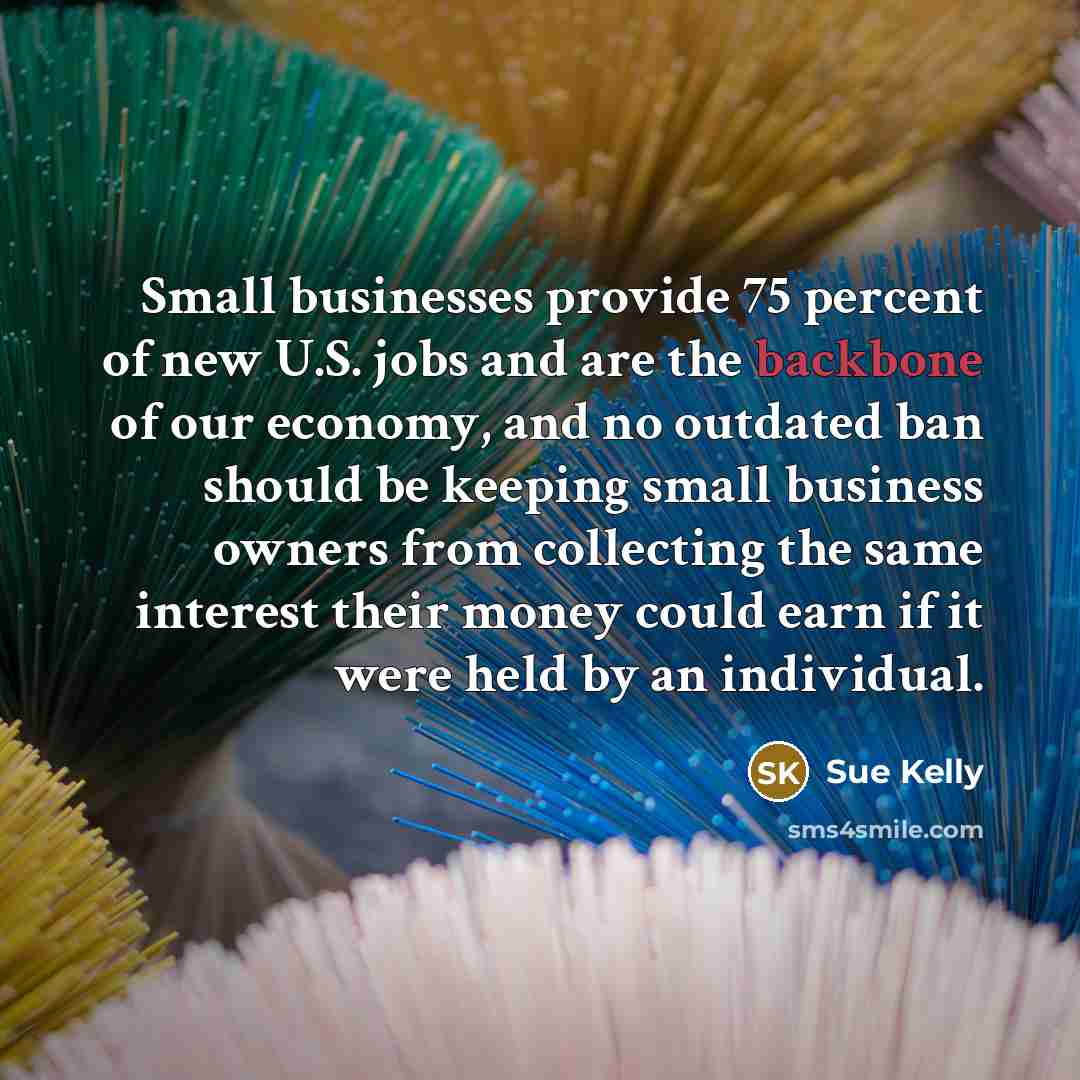 “Small businesses provide 75 percent of new U.S. jobs and…” quote by Sue Kelly
